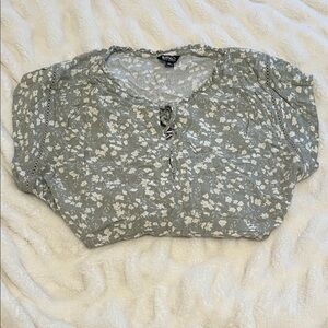 Maurices Green Floral Lace-Up Blouse